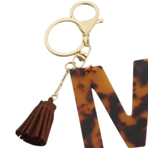 Modern Expressions Keychain – Letter “M” Brown Marble Tassel Fob - Picture 2 of 3